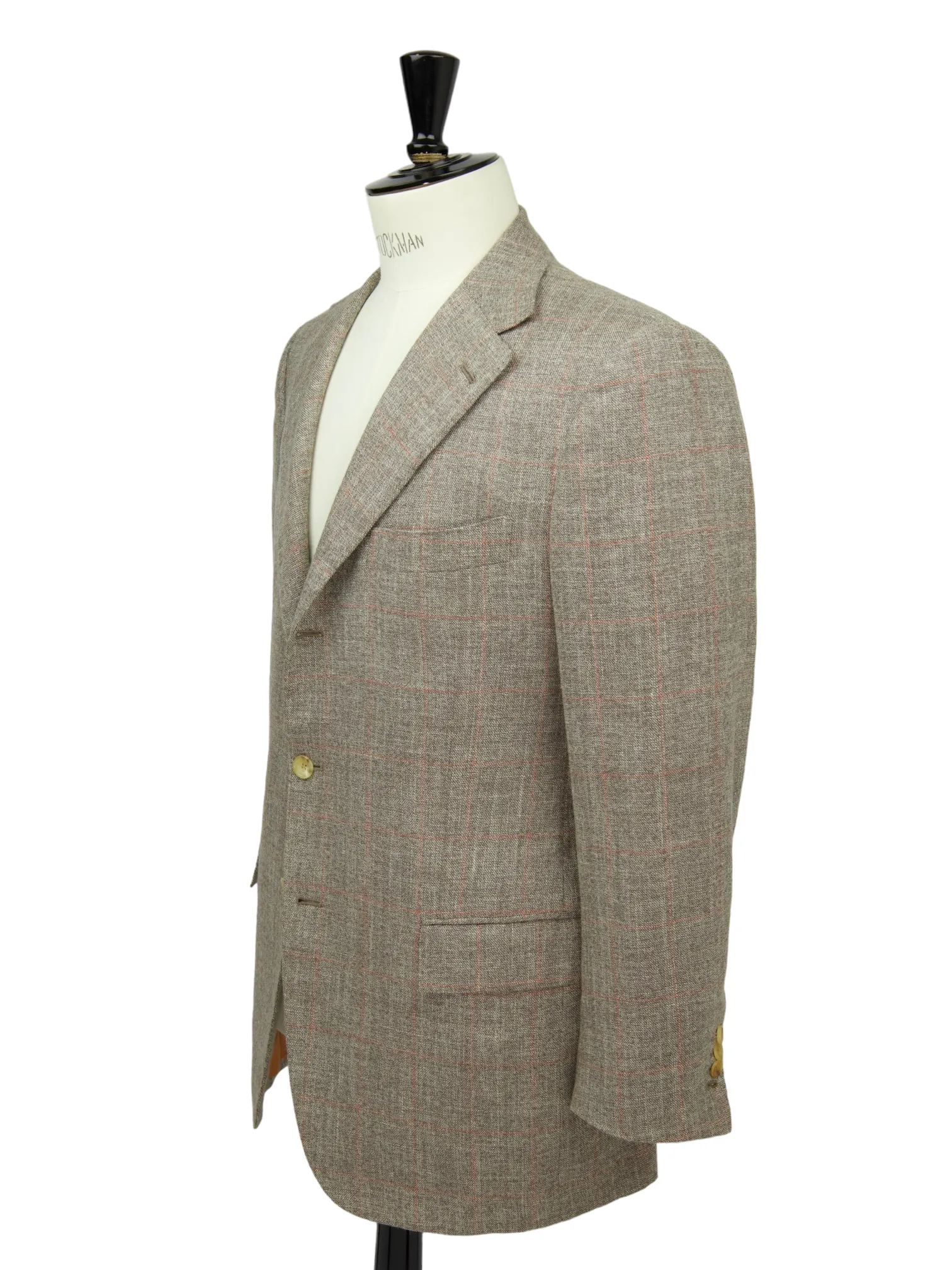 Kiton Taupe Cashmere, Linen & Silk Windowpane Jacket
