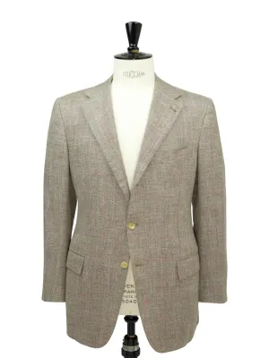 Kiton Taupe Cashmere, Linen & Silk Windowpane Jacket
