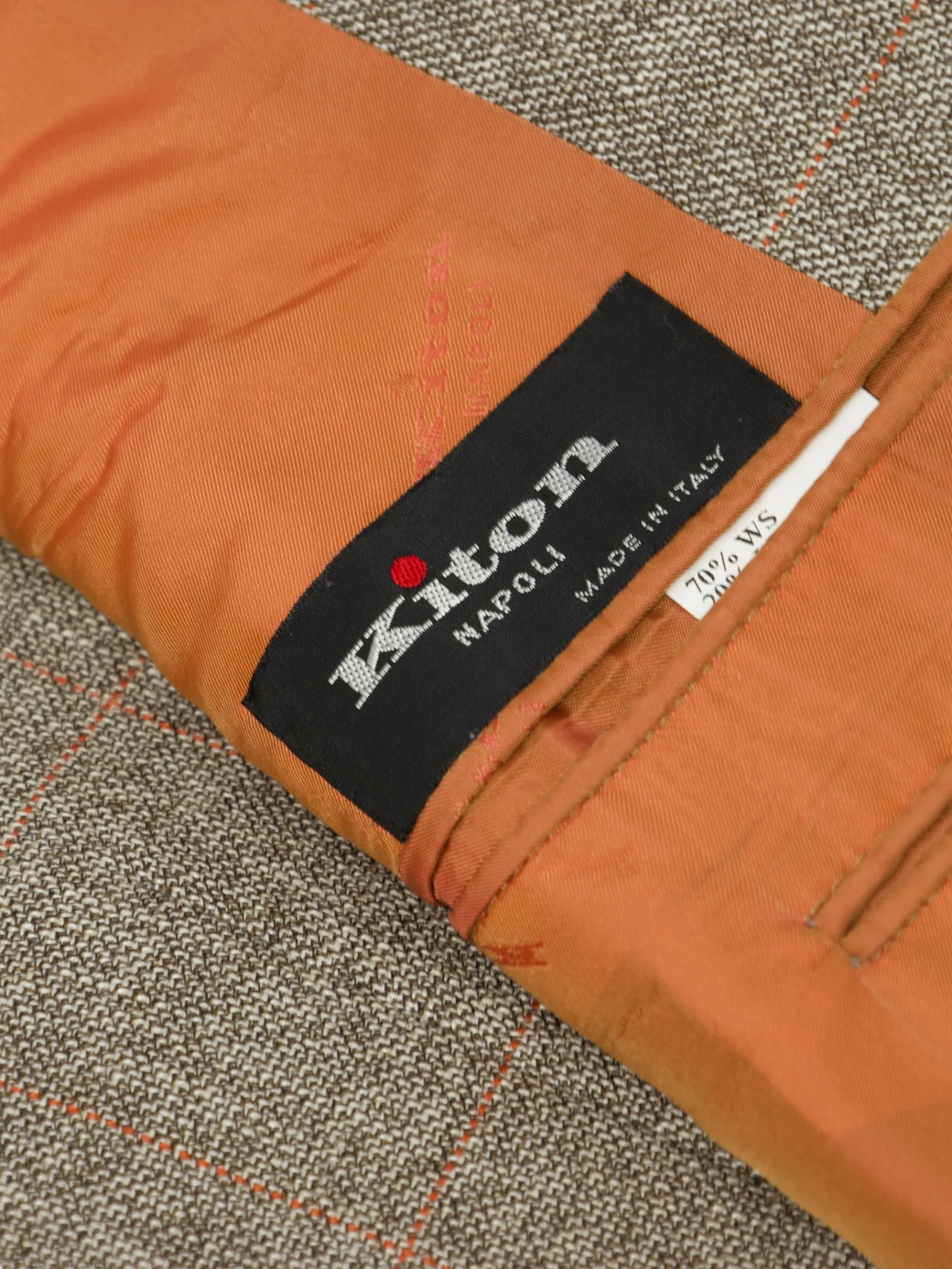 Kiton Taupe Cashmere, Linen & Silk Windowpane Jacket