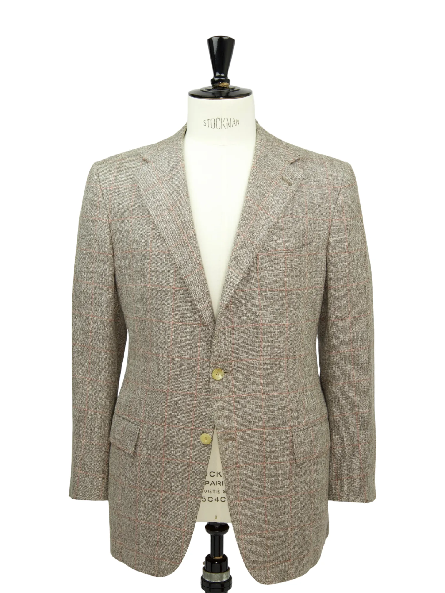 Kiton Taupe Cashmere, Linen & Silk Windowpane Jacket