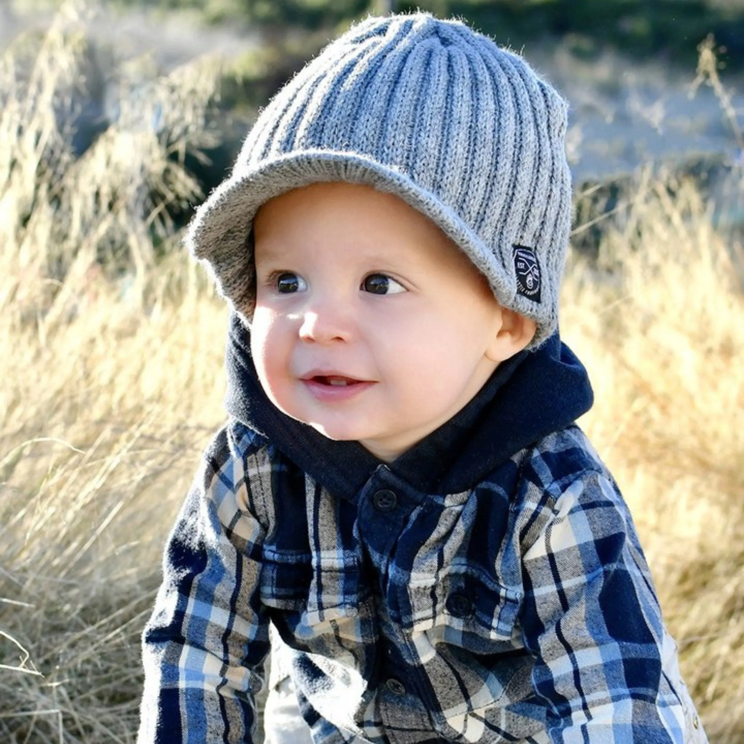 Knuckleheads Grey Baby Boy's Stripe Visor Beanie with Tag Baby Hat