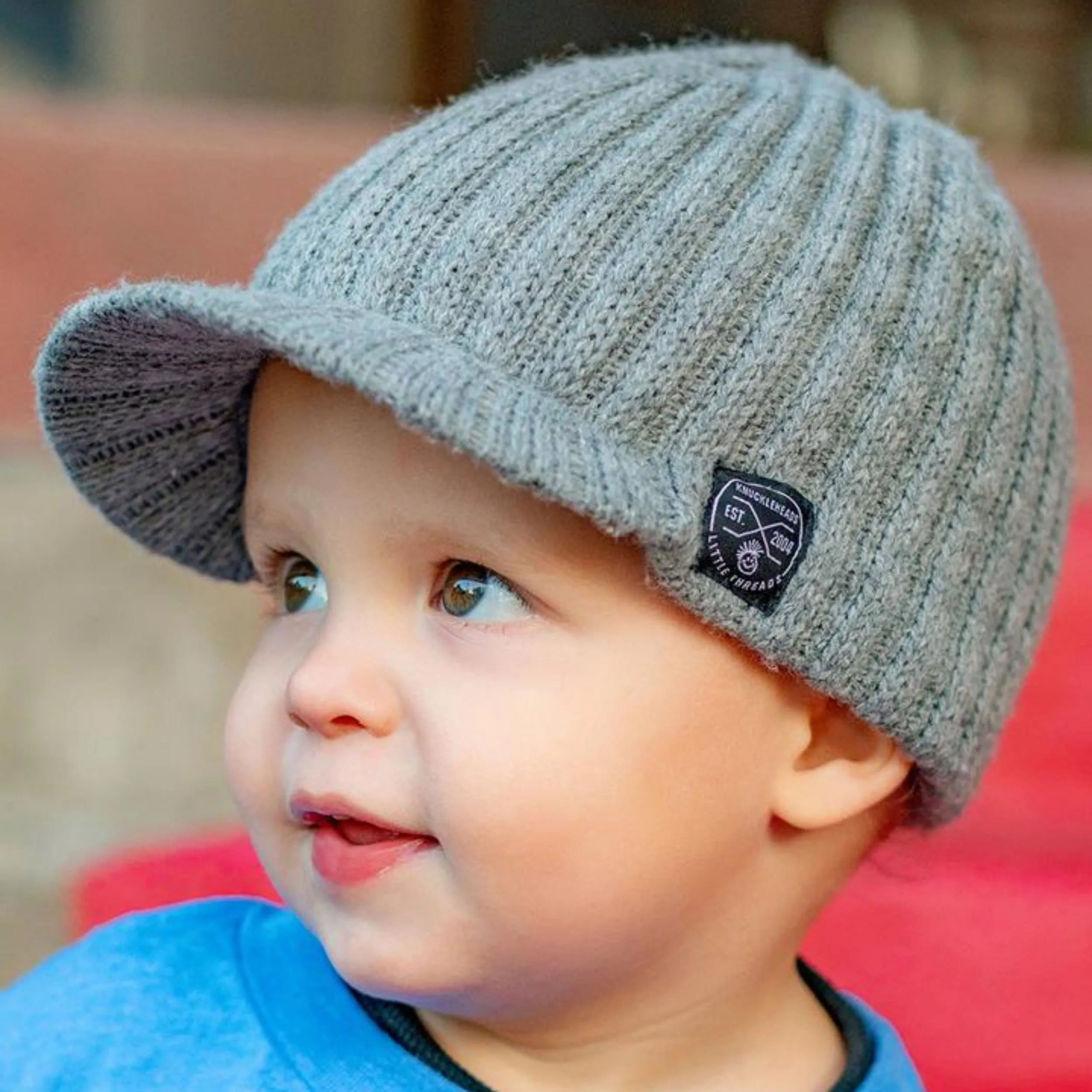 Knuckleheads Grey Baby Boy's Stripe Visor Beanie with Tag Baby Hat