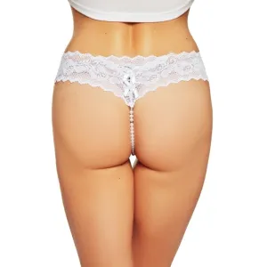 Lace And Open Crotch Pearl String Cheeky In White - iCollection