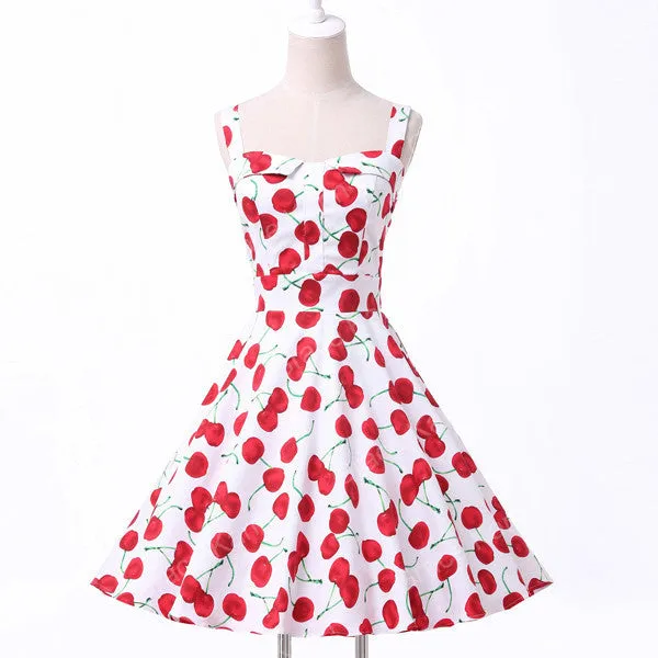 Ladies Cotton Rockabilly Womens Summer style Dresses pin up Retro Vintage 50s Audrey Hepburn Swing print Casual clothing
