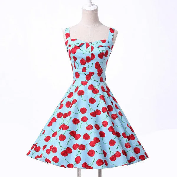 Ladies Cotton Rockabilly Womens Summer style Dresses pin up Retro Vintage 50s Audrey Hepburn Swing print Casual clothing