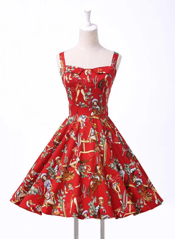 Ladies Cotton Rockabilly Womens Summer style Dresses pin up Retro Vintage 50s Audrey Hepburn Swing print Casual clothing