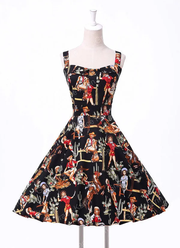 Ladies Cotton Rockabilly Womens Summer style Dresses pin up Retro Vintage 50s Audrey Hepburn Swing print Casual clothing