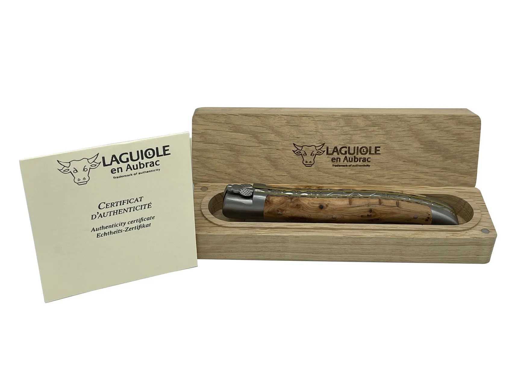 Laguiole en Aubrac Handcrafted Double Brass & Stainless Plates Multipurpose Knife, Juniper Handle, 4.75 inches