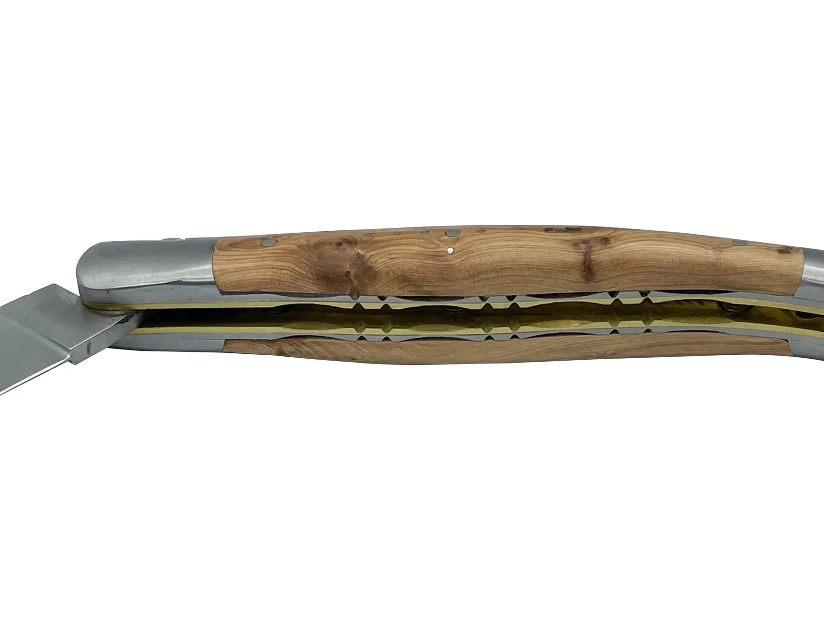 Laguiole en Aubrac Handcrafted Double Brass & Stainless Plates Multipurpose Knife, Juniper Handle, 4.75 inches