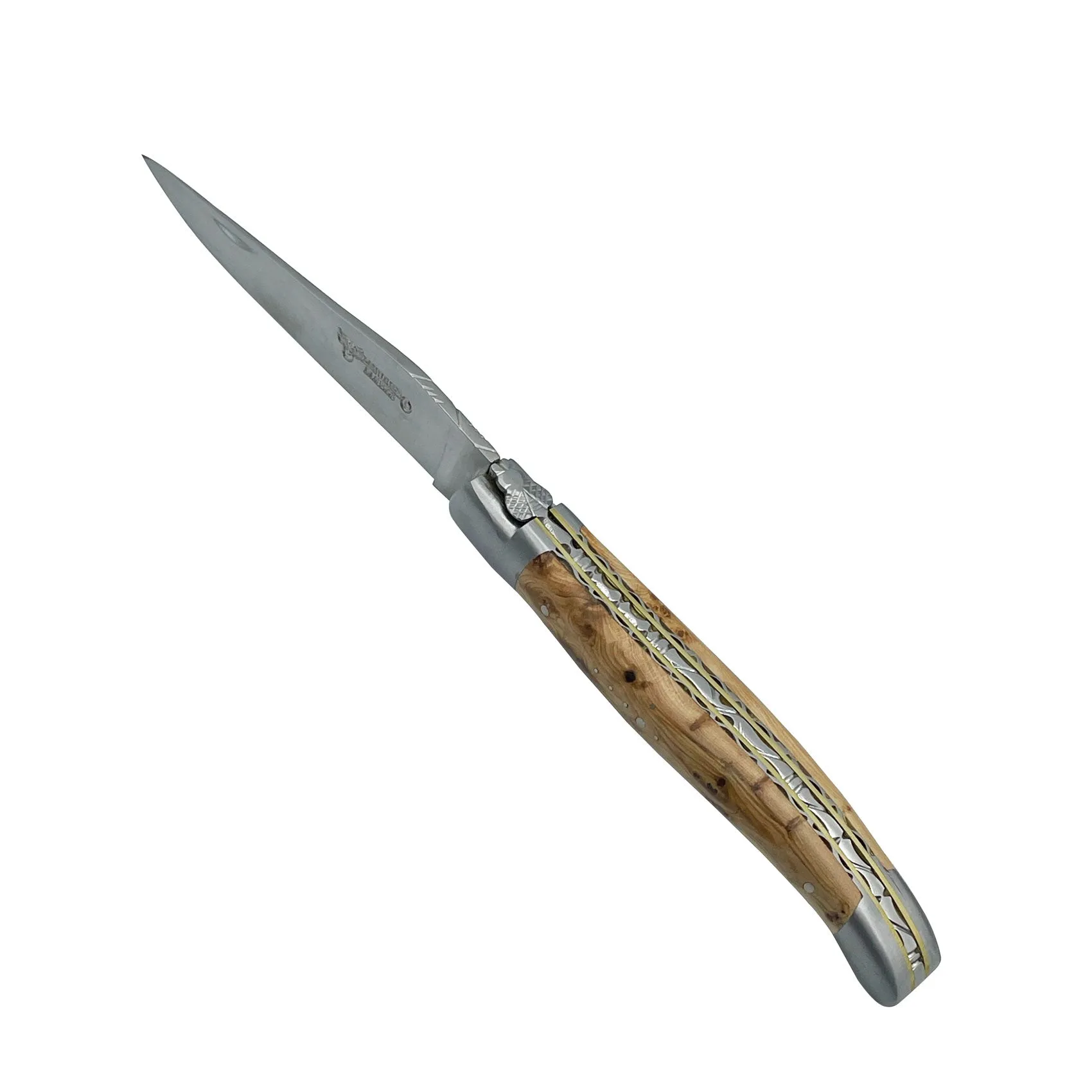 Laguiole en Aubrac Handcrafted Double Brass & Stainless Plates Multipurpose Knife, Juniper Handle, 4.75 inches