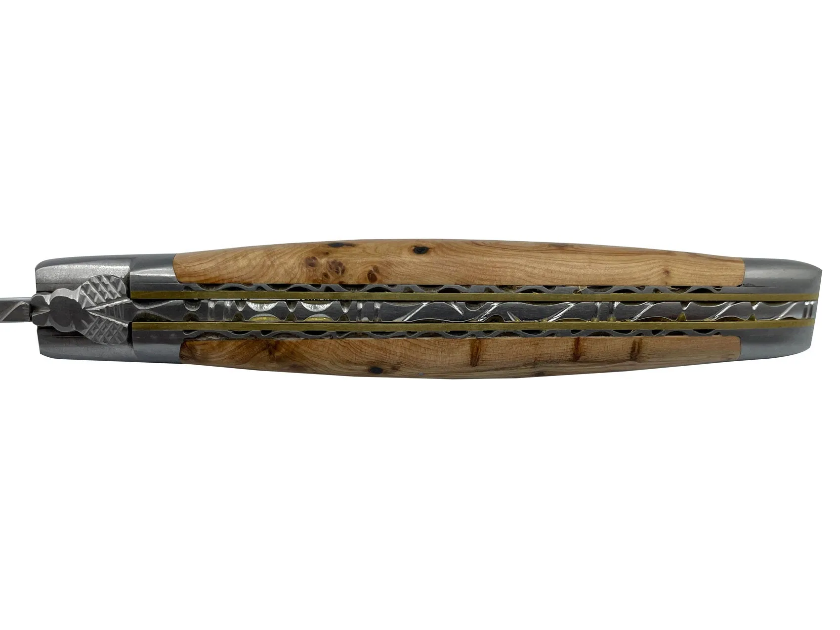 Laguiole en Aubrac Handcrafted Double Brass & Stainless Plates Multipurpose Knife, Juniper Handle, 4.75 inches