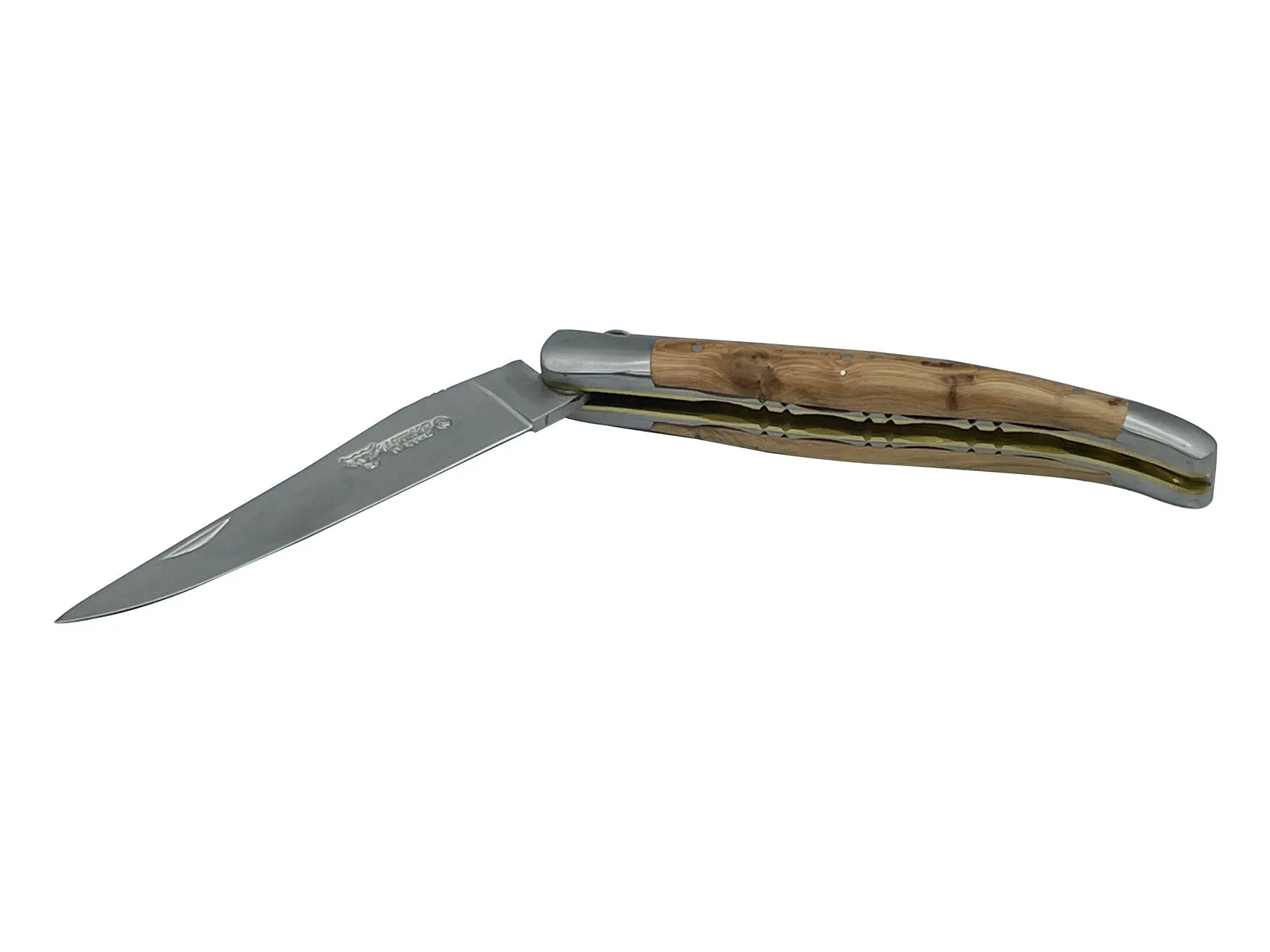 Laguiole en Aubrac Handcrafted Double Brass & Stainless Plates Multipurpose Knife, Juniper Handle, 4.75 inches