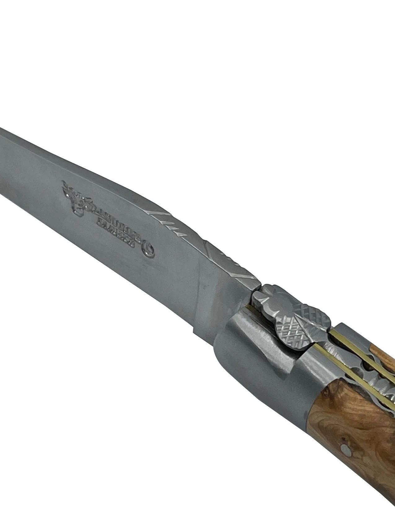 Laguiole en Aubrac Handcrafted Double Brass & Stainless Plates Multipurpose Knife, Juniper Handle, 4.75 inches