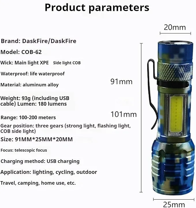 LED Flashlights -Camping Mini Pocket Flashlights with High Lumens, 60 Hour, Camouflage Zoomable Beam - Powerful, Bright,Light Weight Tactical Flash Light for Outdoor/Home