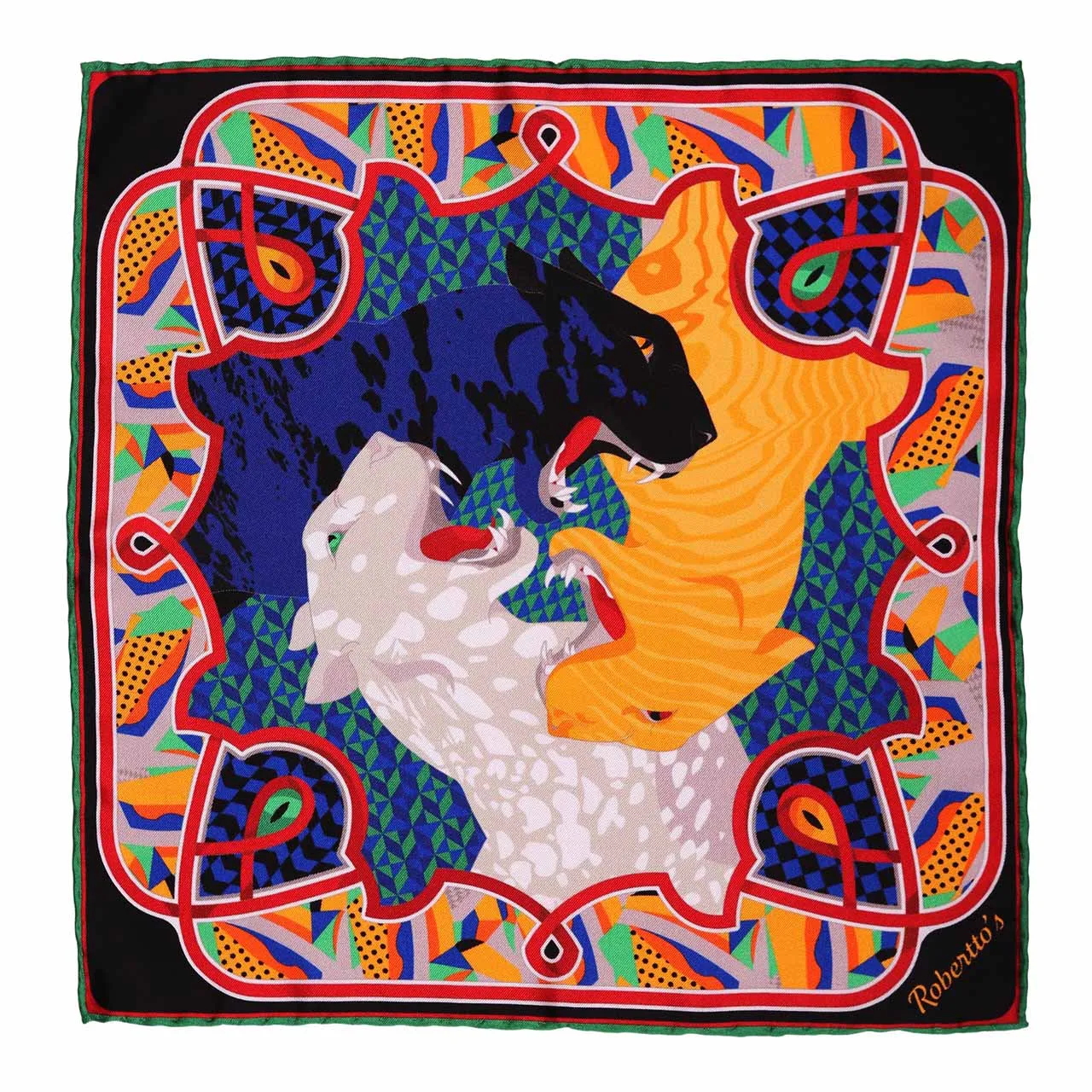 Les Pantheres Spanish Green Pocket Square