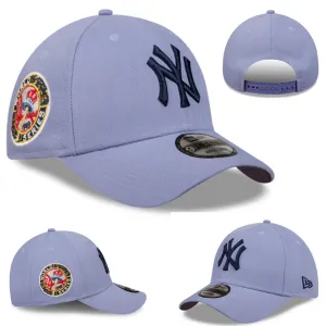 Light Purple Snapback Cap with Navy NY Logo and World Series Patch