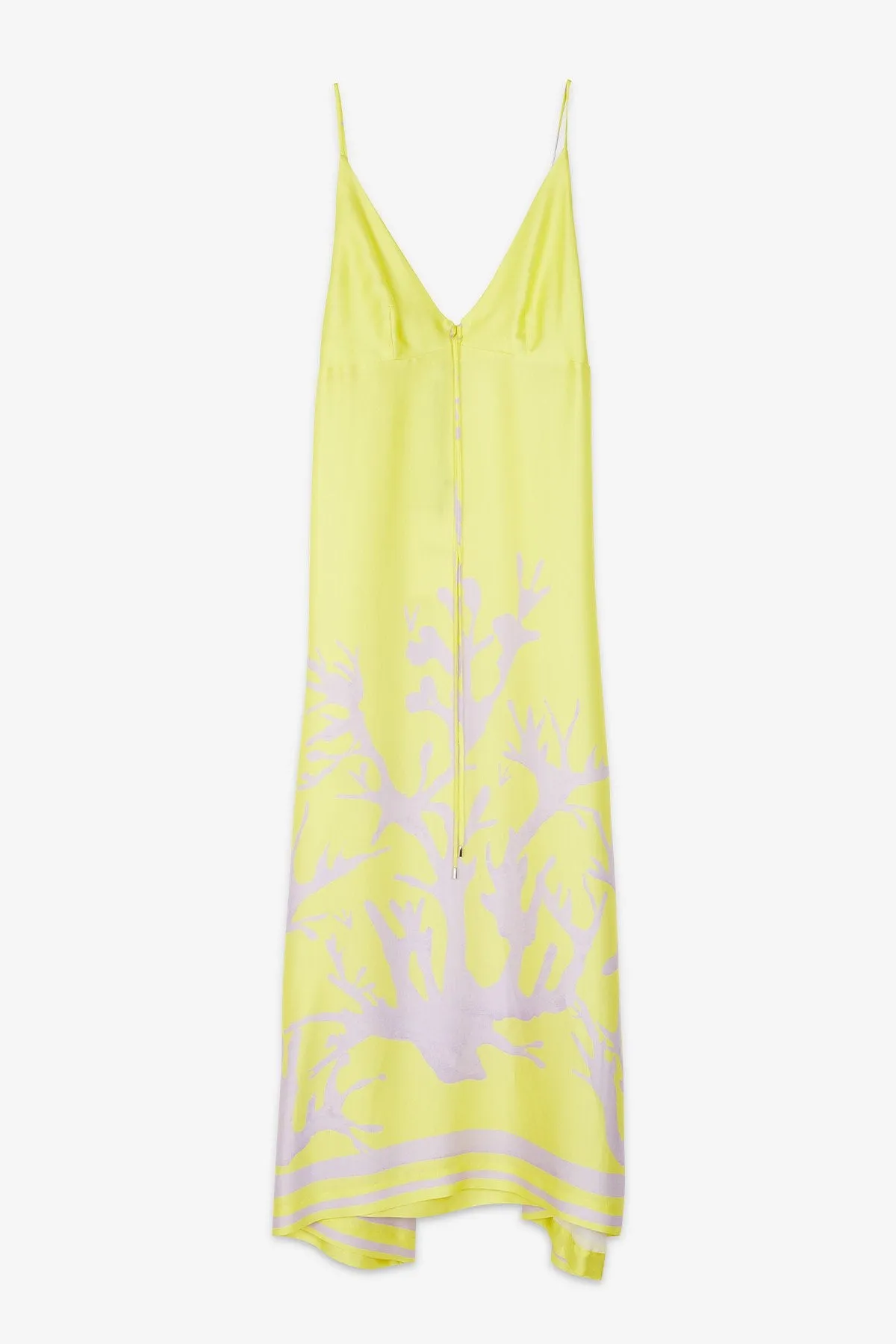 Lime Silk Maxi Dress with Coral Illustration