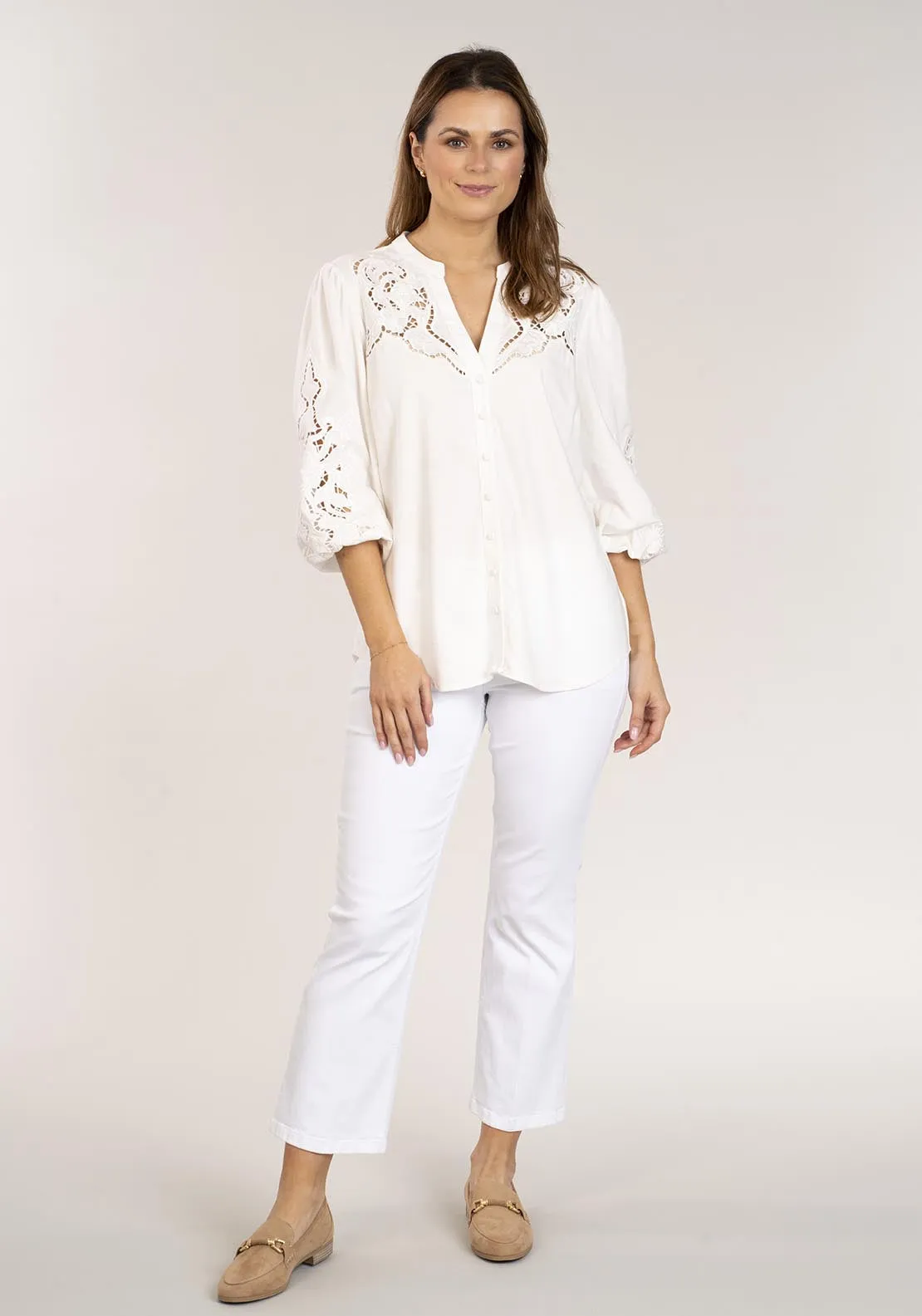 Linen Mix Embroidered Shirt - White