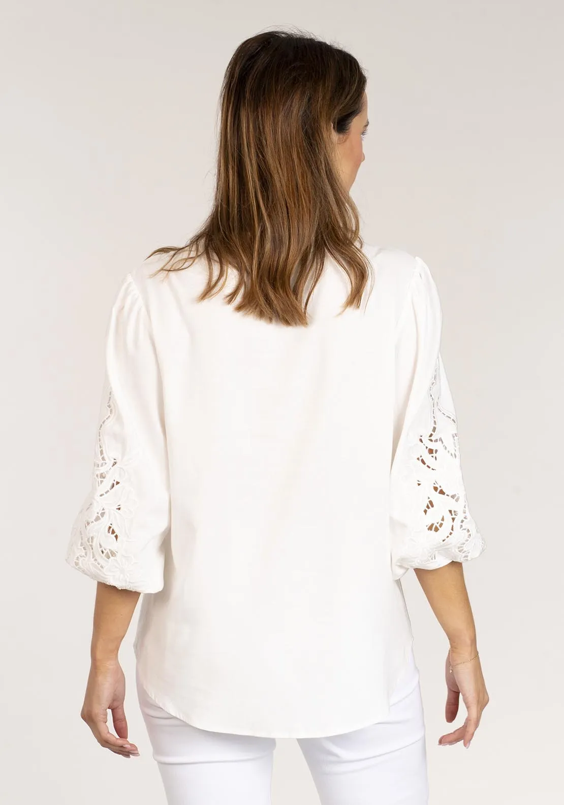 Linen Mix Embroidered Shirt - White