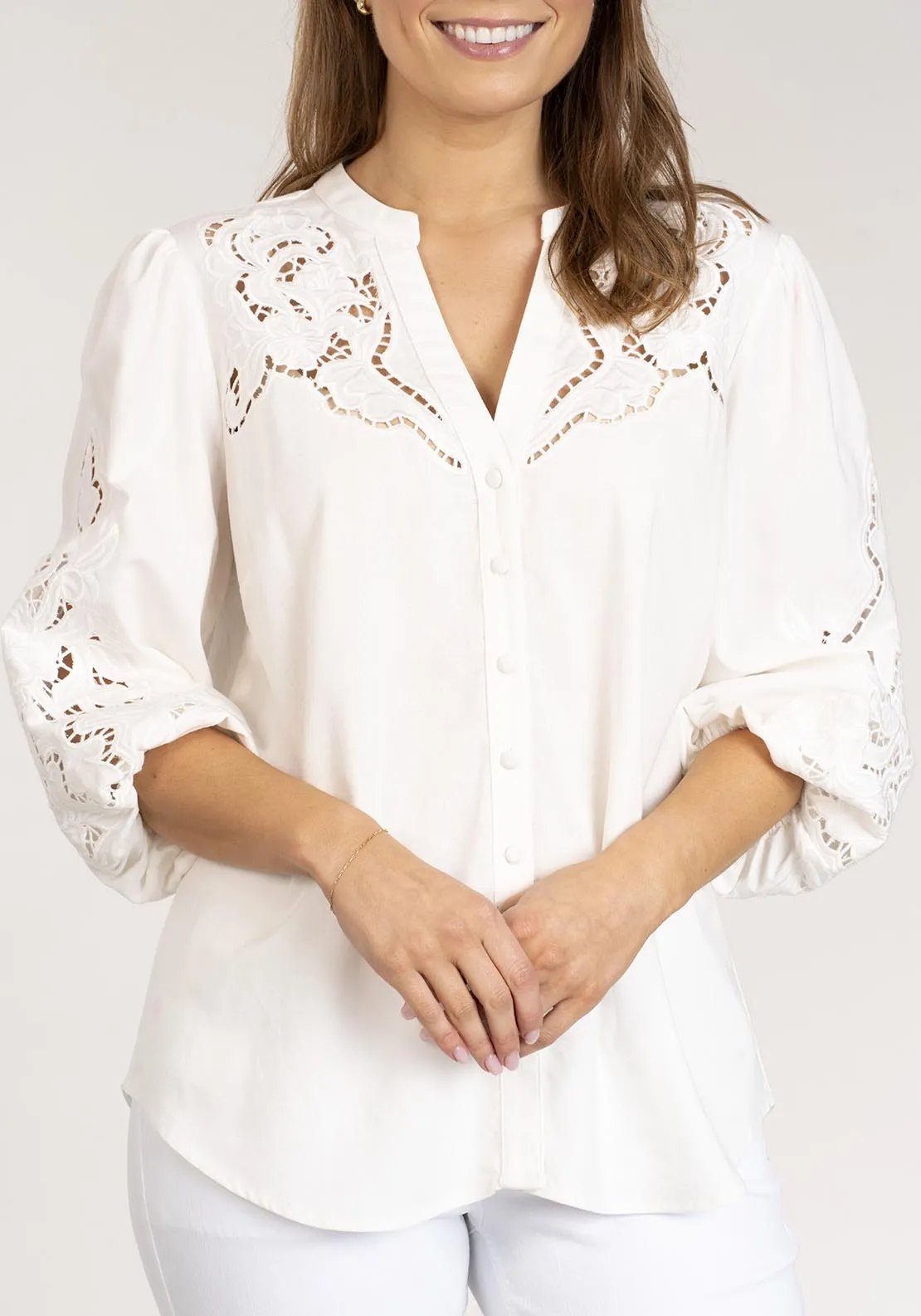 Linen Mix Embroidered Shirt - White