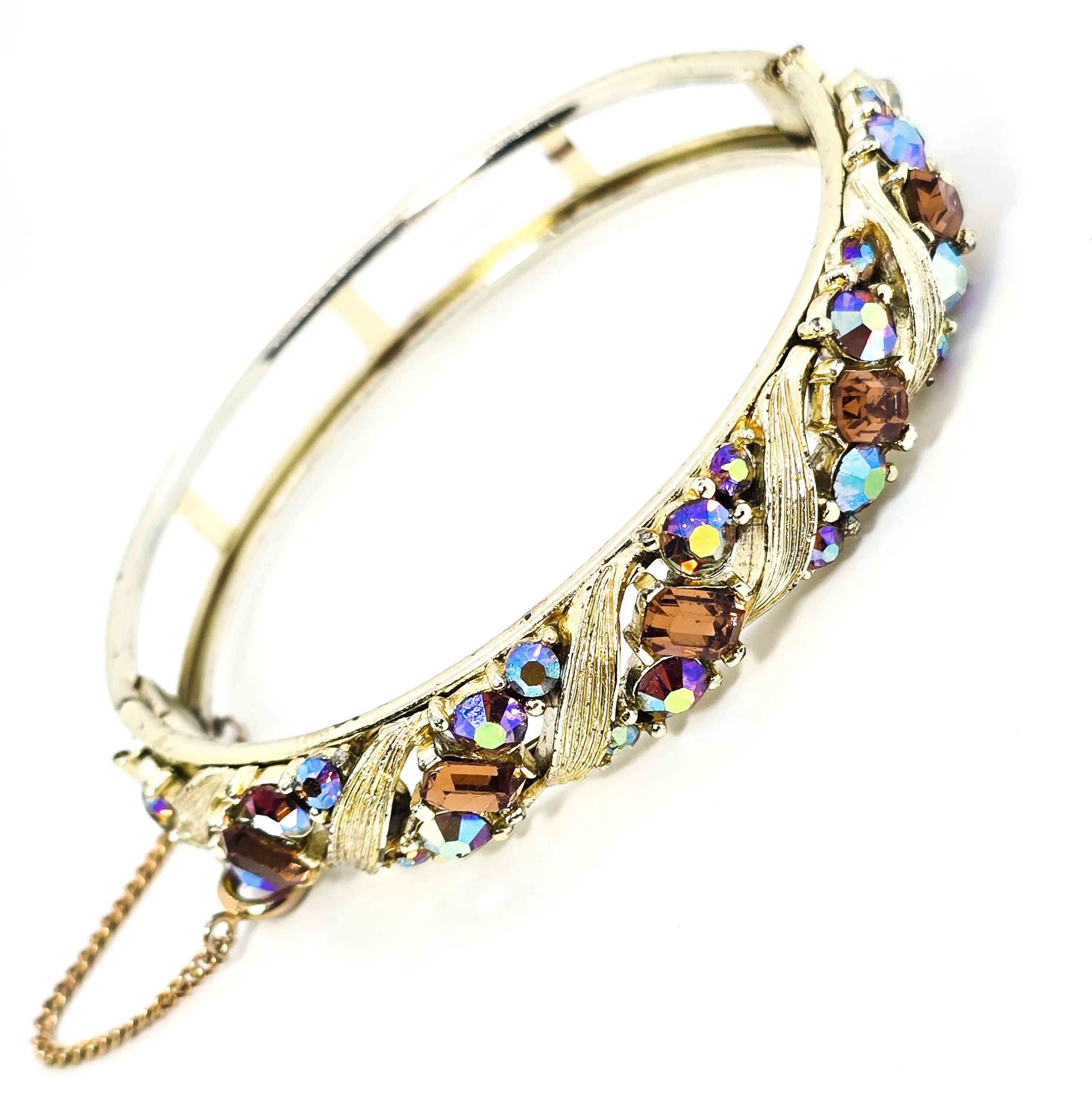 Lisner topaz and aurora borealis mid century signed vintage bangle bracelet