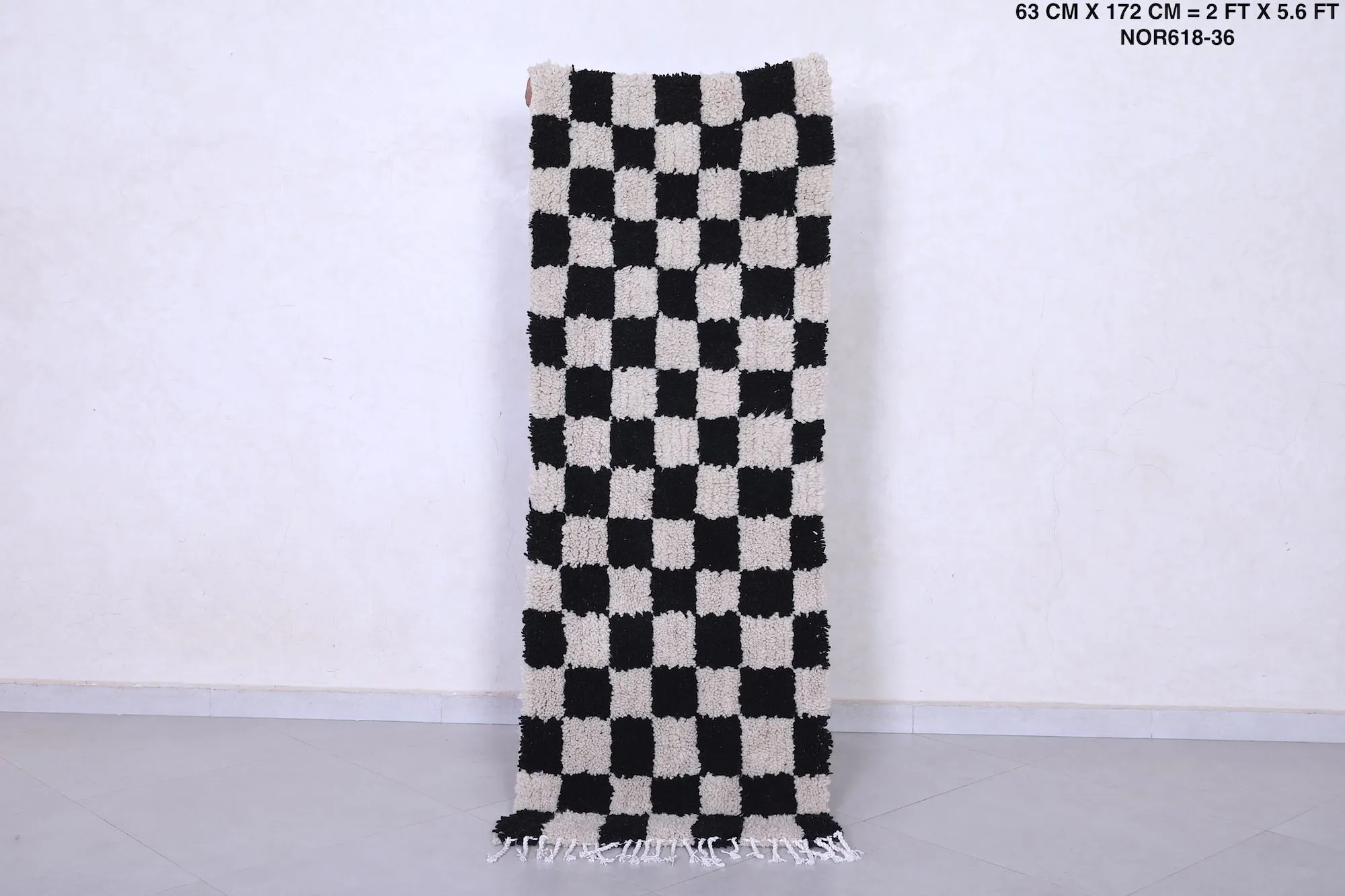 Long Handmade Moroccan Check Rug 2 X 5.6 Feet