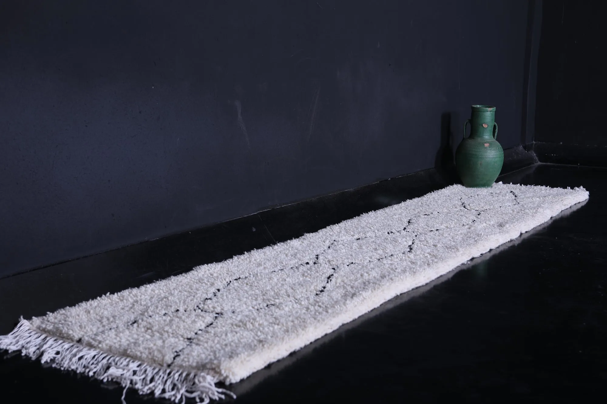 Long Handmade Moroccan White and Black Rug - 2.2 x 9.8 ft