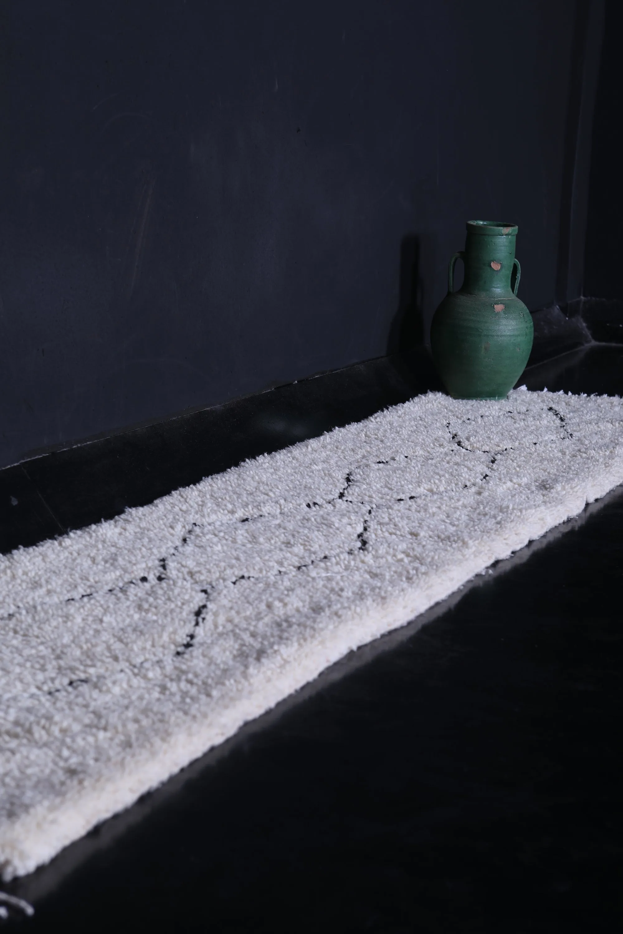 Long Handmade Moroccan White and Black Rug - 2.2 x 9.8 ft