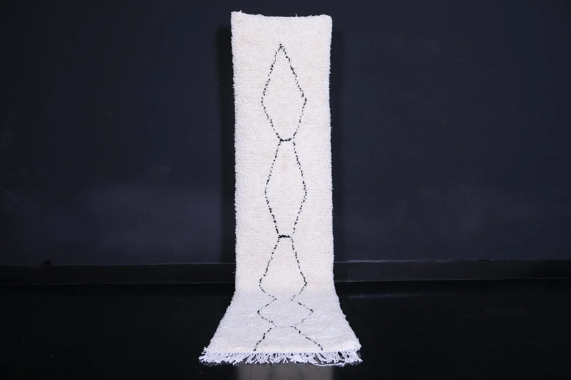 Long Handmade Moroccan White and Black Rug - 2.2 x 9.8 ft