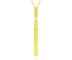 Long Rectangle Hammered Crystal Gold Necklace