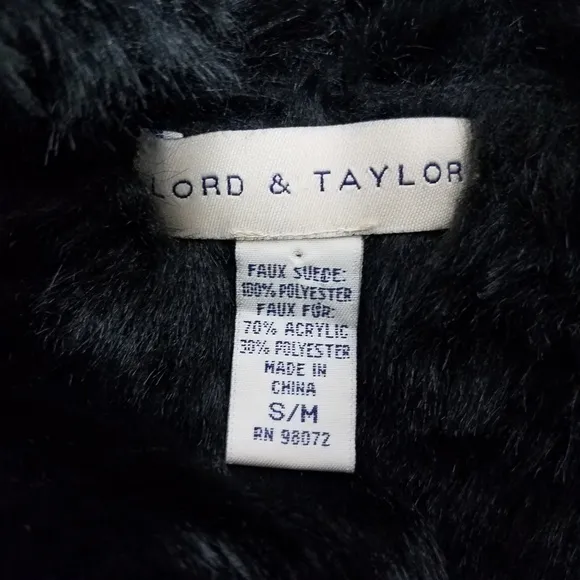 Lord &amp; Taylor S/M Faux Suede Zip up Hooded Vest Faux fur lined