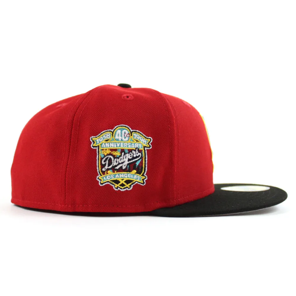 Los Angeles Dodgers 40th Anniversary New Era 59Fifty Fitted Hat (Scarlet Black Gray Under Brim)