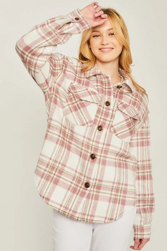 Love Tree Woven Yarn Dye Long Sleeve Shacket