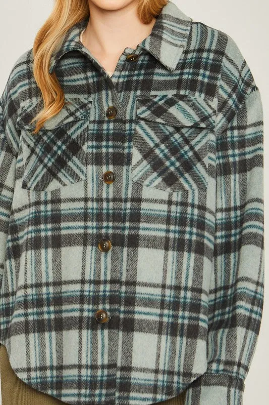 Love Tree Woven Yarn Dye Long Sleeve Shacket