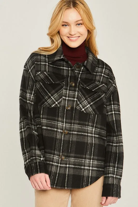 Love Tree Woven Yarn Dye Long Sleeve Shacket