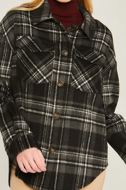 Love Tree Woven Yarn Dye Long Sleeve Shacket