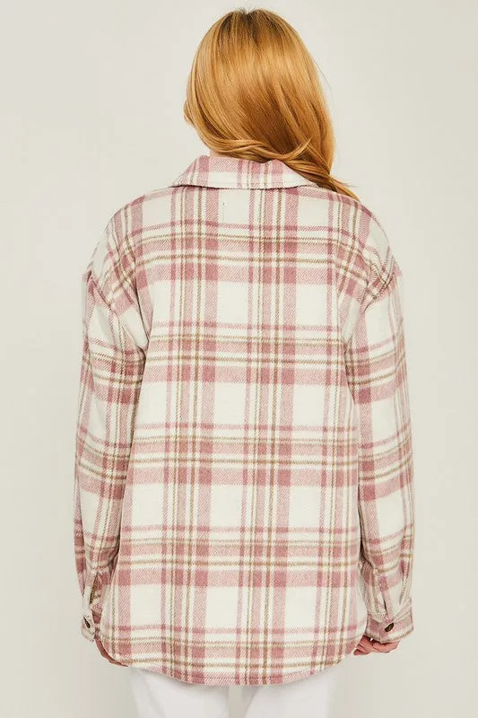Love Tree Woven Yarn Dye Long Sleeve Shacket