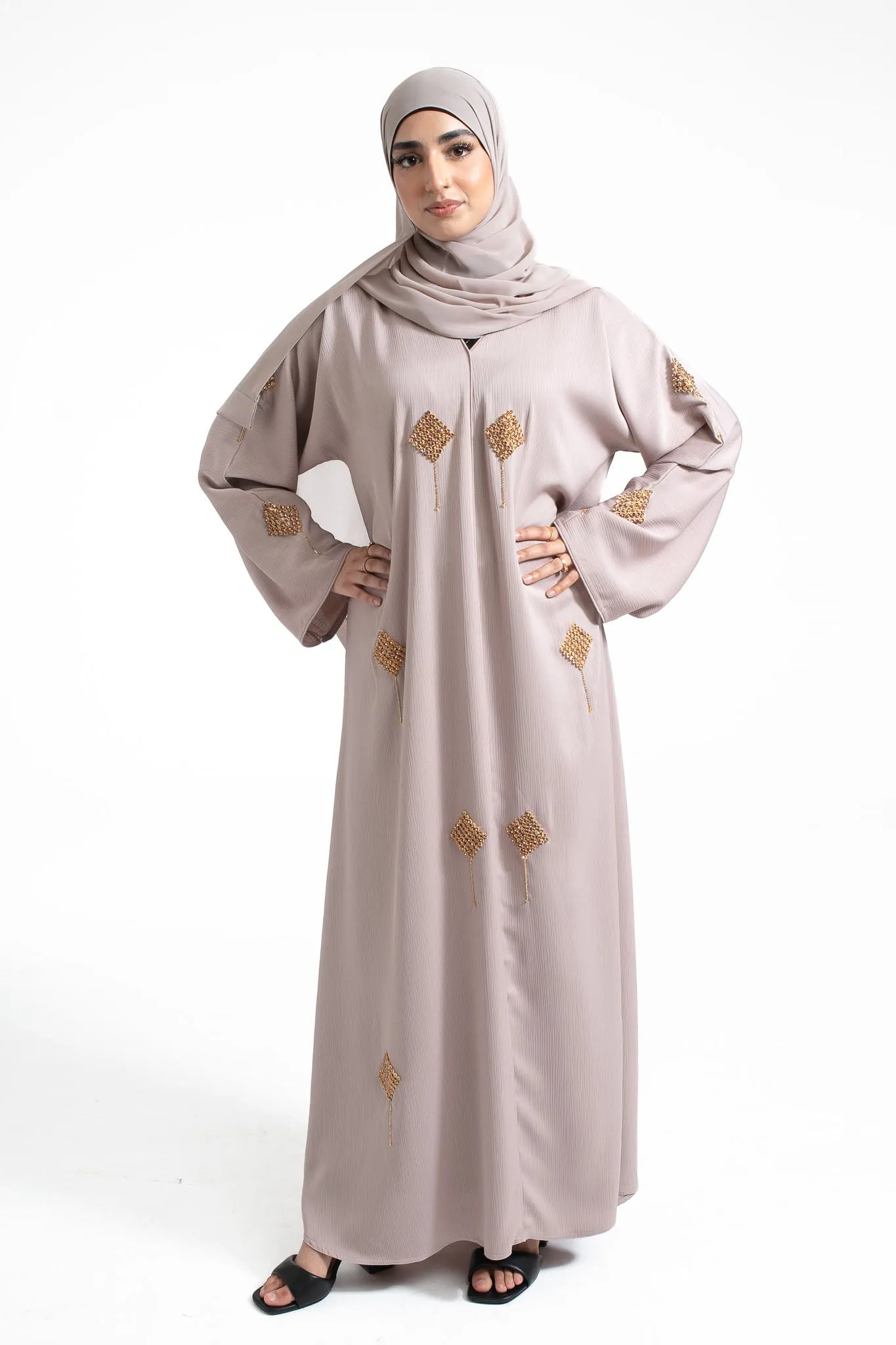 Luxury Abalone Grey Embellished Closed Abaya (Premium)