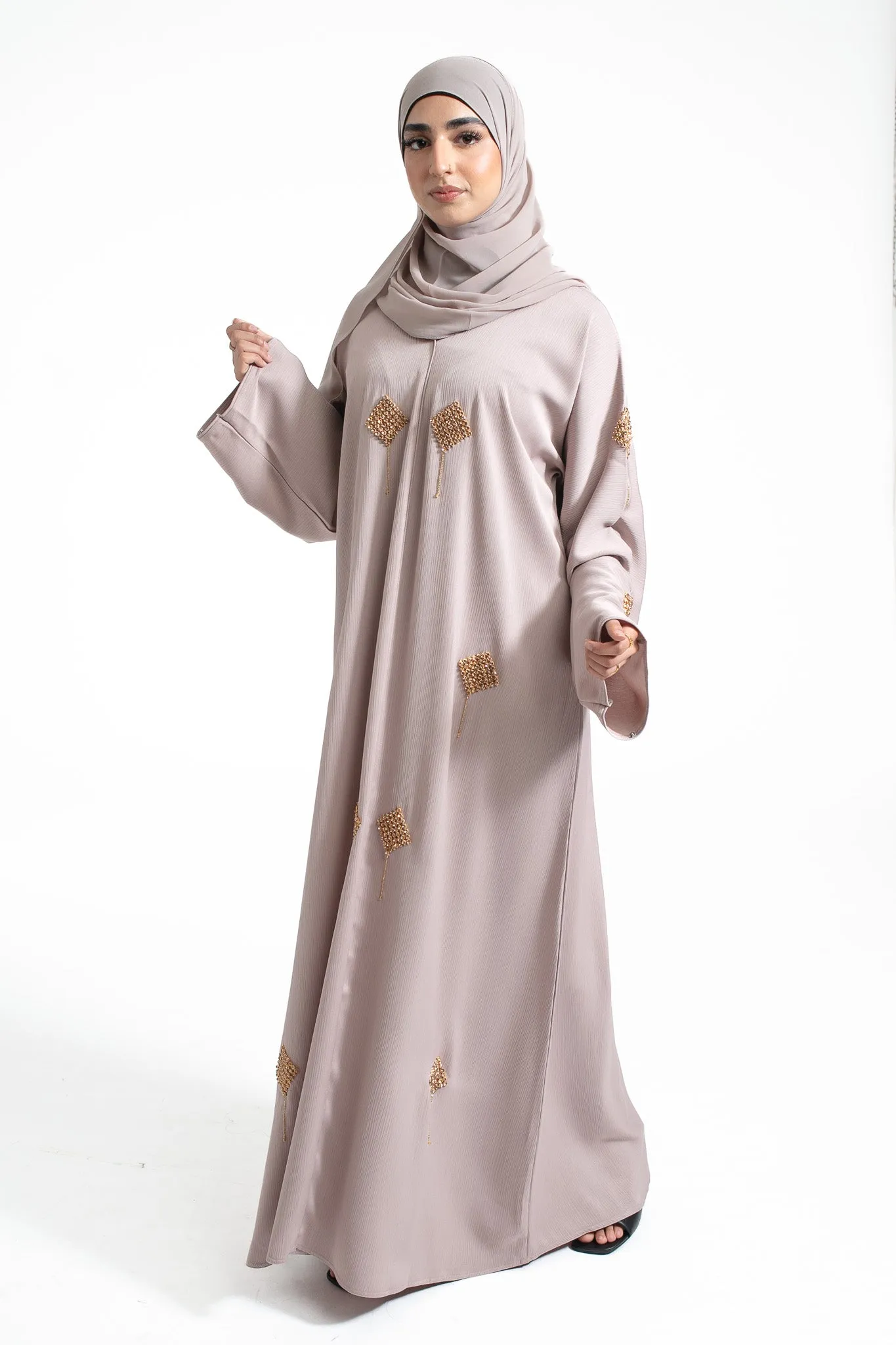 Luxury Abalone Grey Embellished Closed Abaya (Premium)