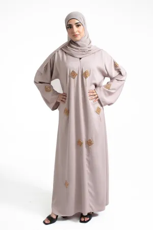 Luxury Abalone Grey Embellished Closed Abaya (Premium)