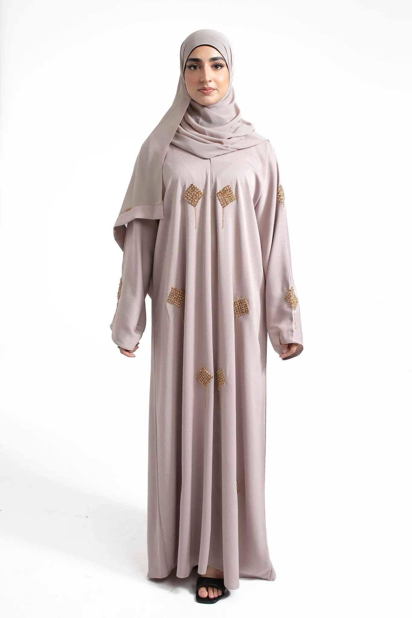 Luxury Abalone Grey Embellished Closed Abaya (Premium)
