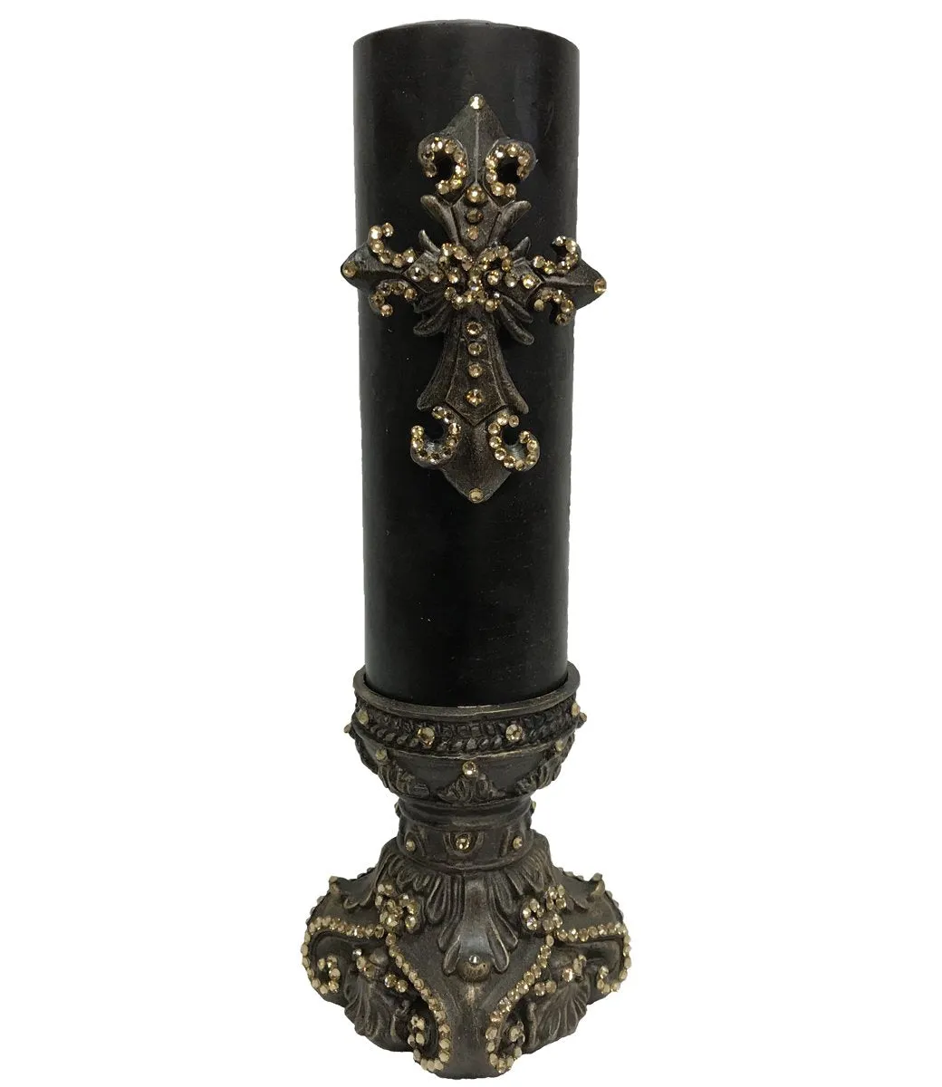 Luxury Decorative Candle with Jeweled Cross with Jeweled Candle Holder