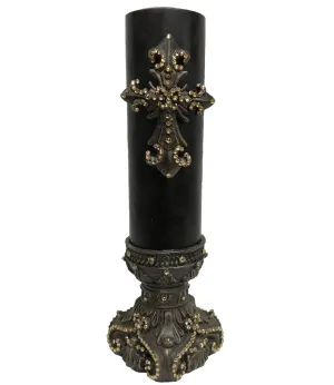 Luxury Decorative Candle with Jeweled Cross with Jeweled Candle Holder