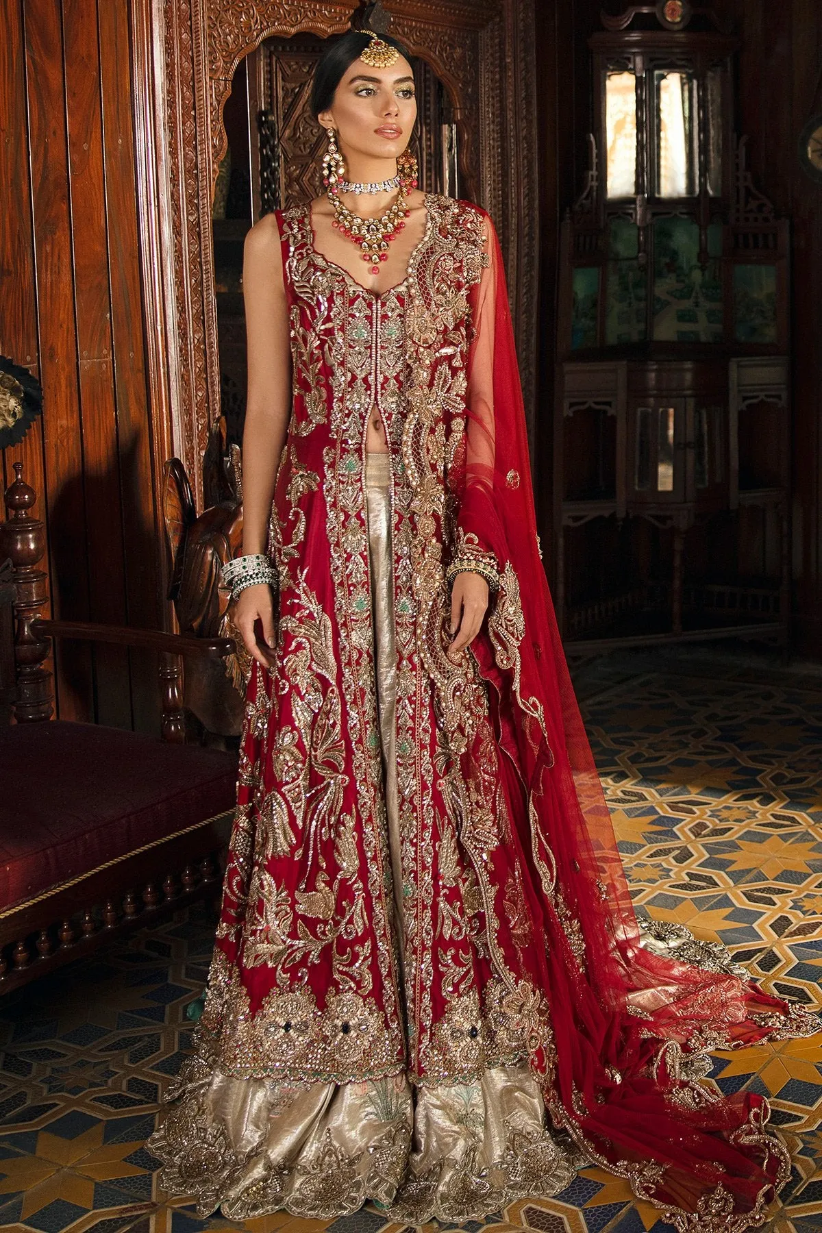 Luxury Pakistani Bridal Lehnga in Red Color #Y6204