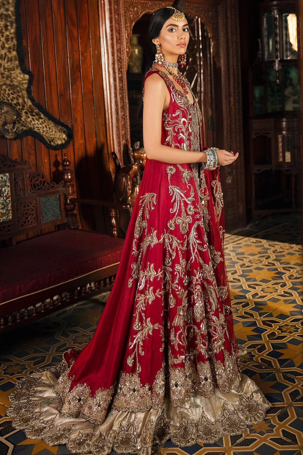 Luxury Pakistani Bridal Lehnga in Red Color #Y6204