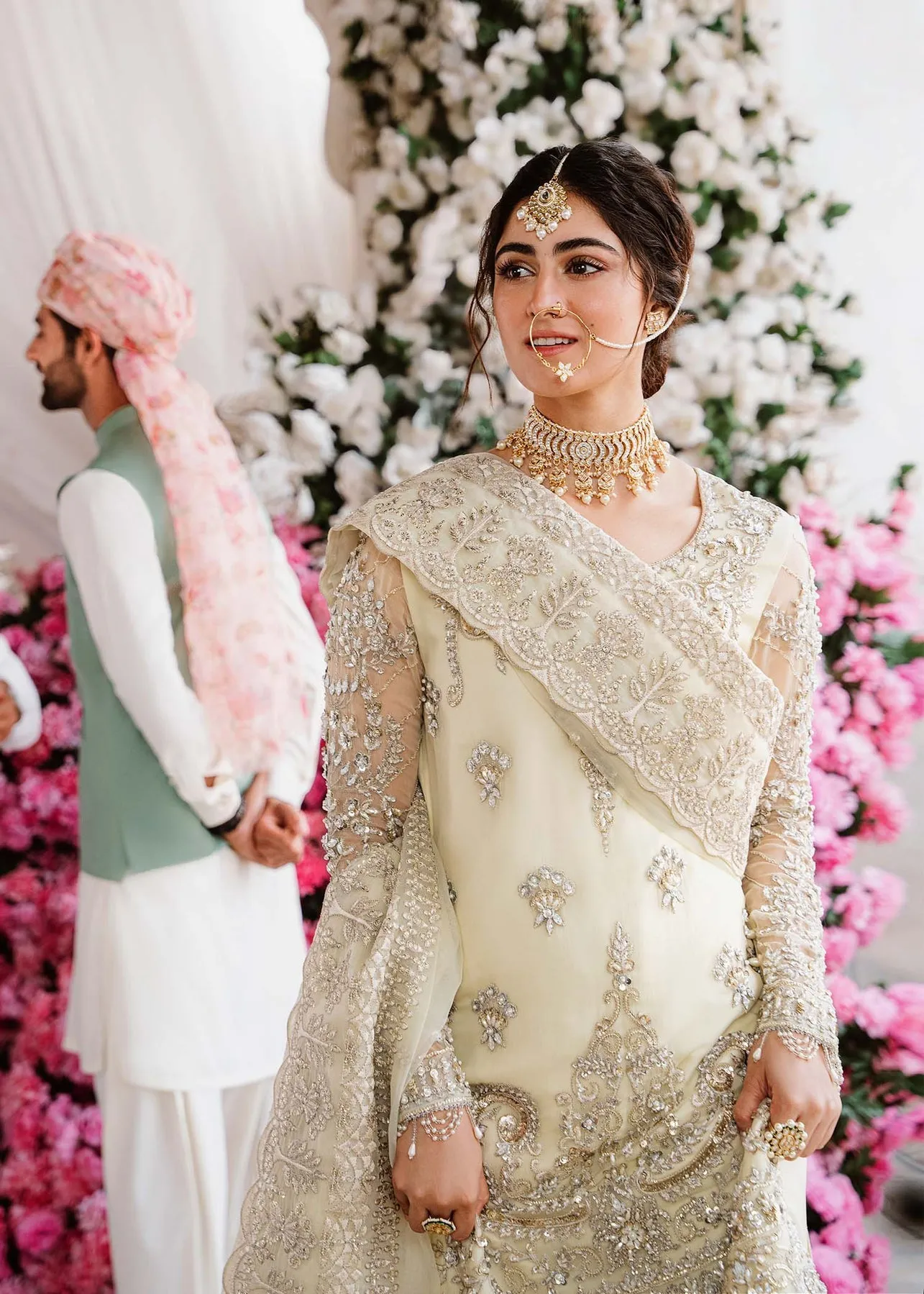 Luxury Silver Embroidered Pakistani Salwar Suit in Sharara Kameez Style