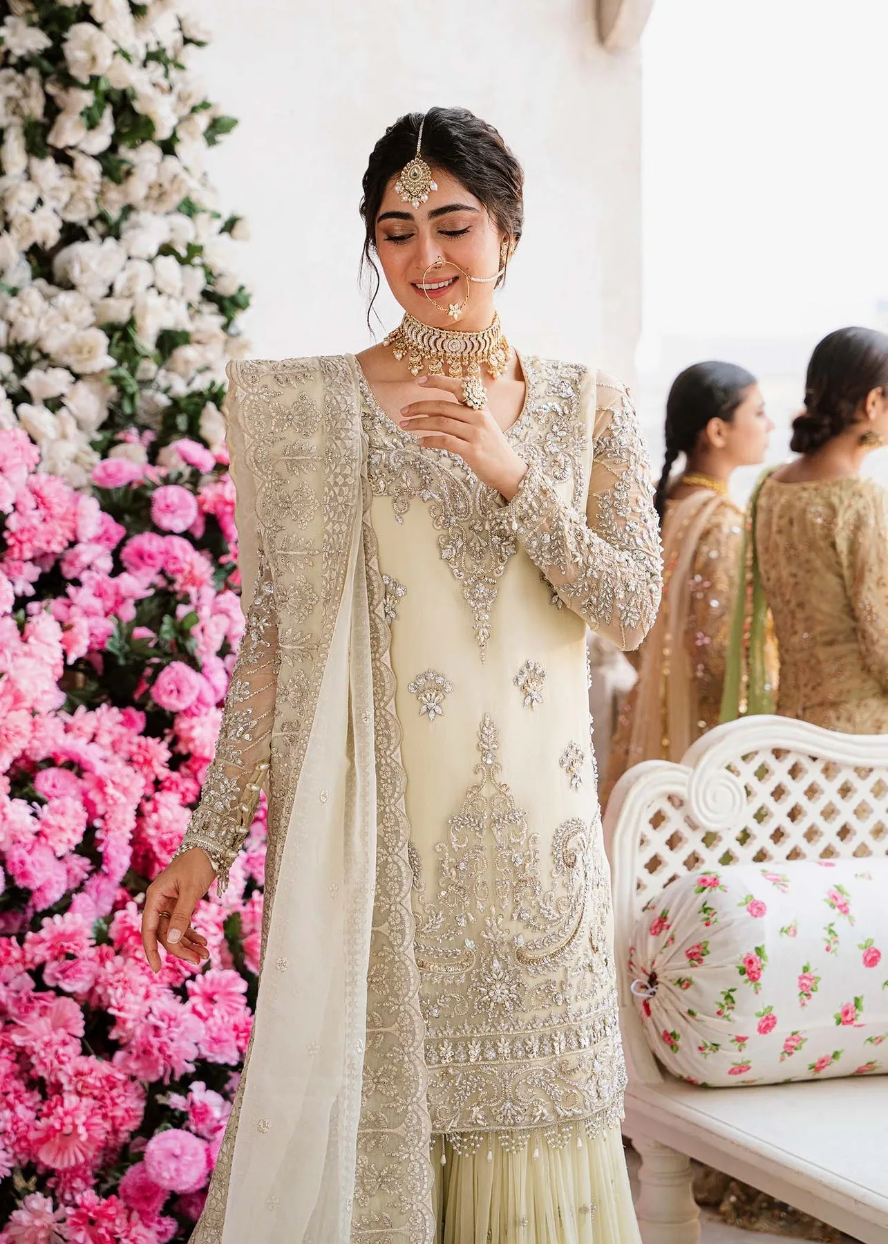 Luxury Silver Embroidered Pakistani Salwar Suit in Sharara Kameez Style