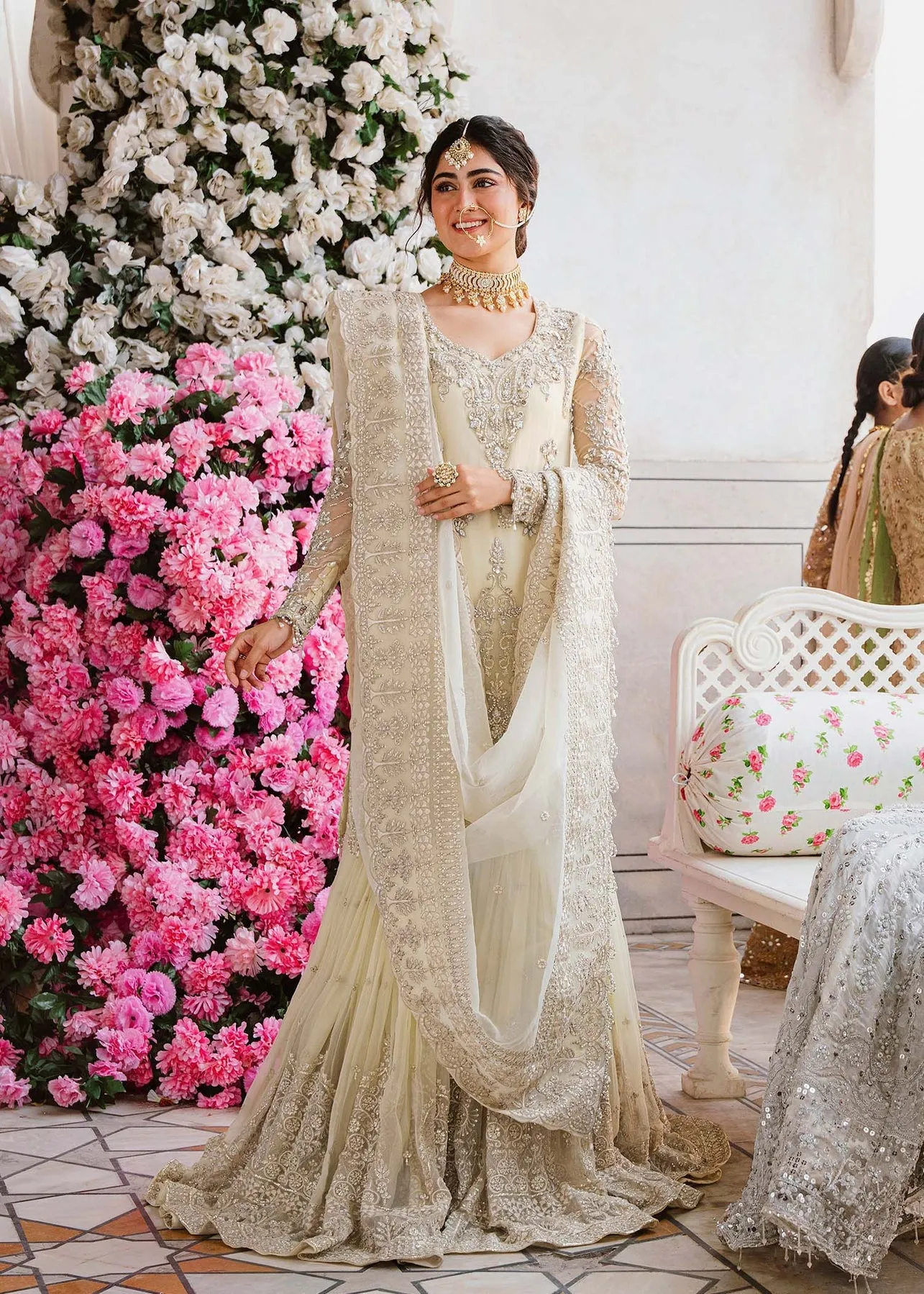 Luxury Silver Embroidered Pakistani Salwar Suit in Sharara Kameez Style