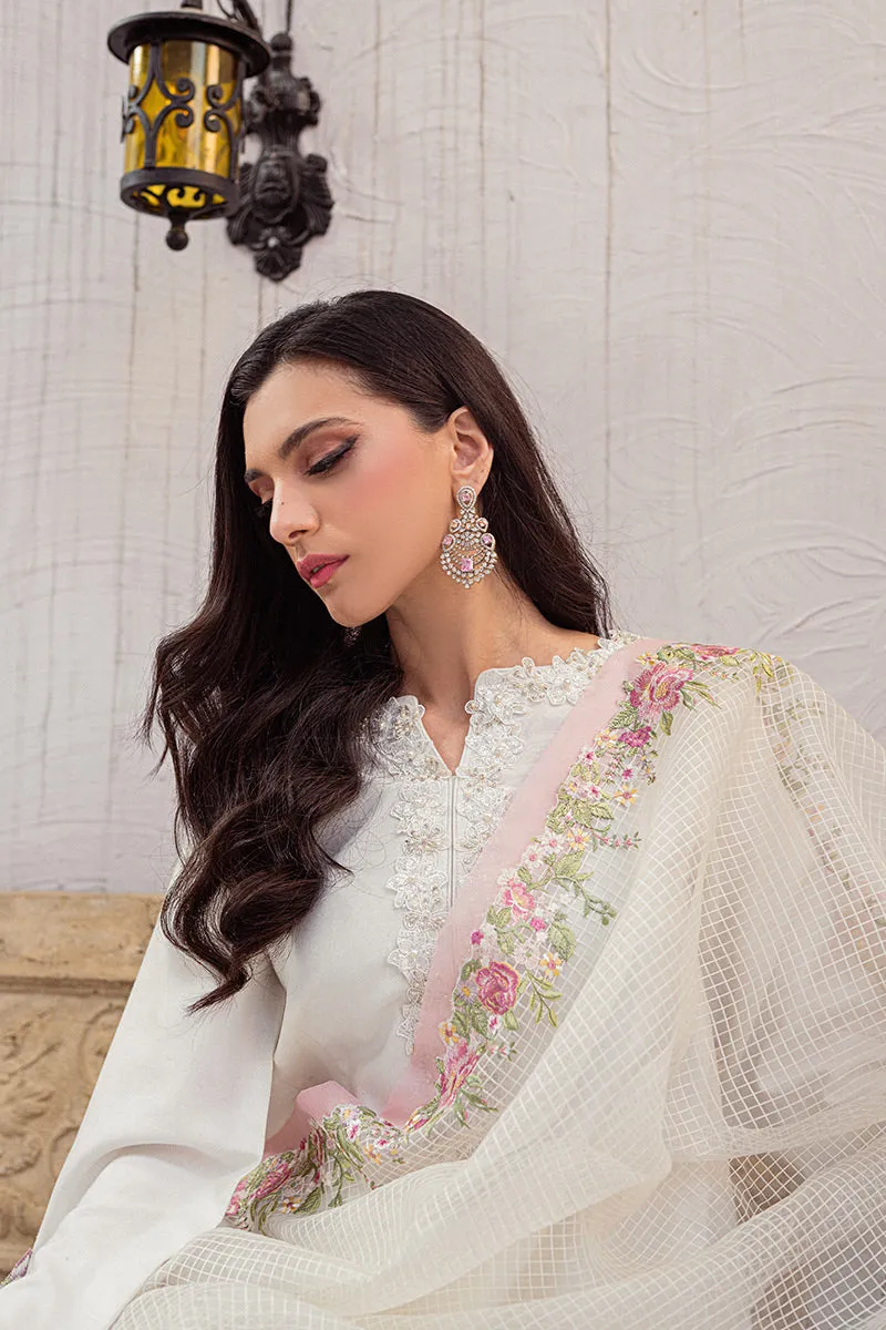 Luxury White Pakistani Salwar Kameez with Jacquard Dupatta