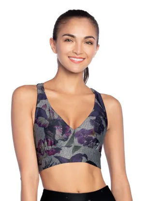 Maaji Whispering Flora Gray Reversible Low Impact Sports Bra